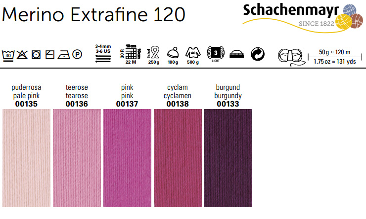 Farbkarte Schachenmayr Merino Extrafine 120