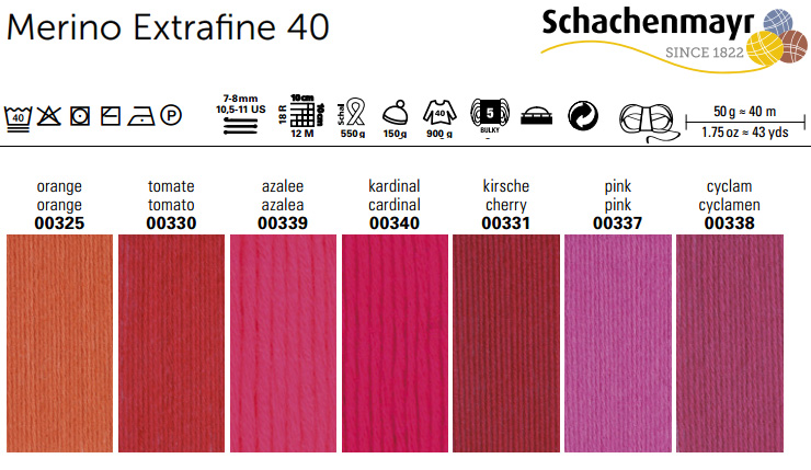 Farbkarte Schachenmayr Merino Extrafine 40