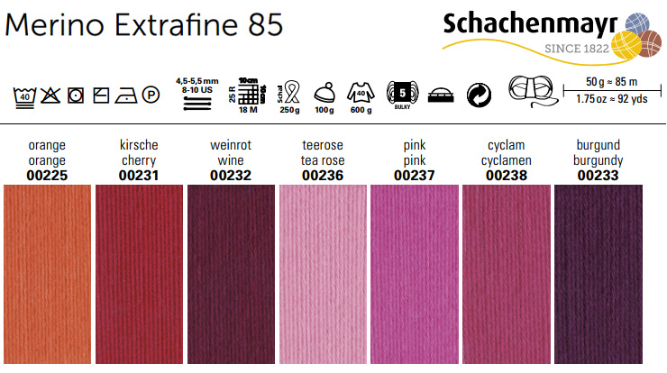 Farbkarte Schachenmayr Merino Extrafine 85