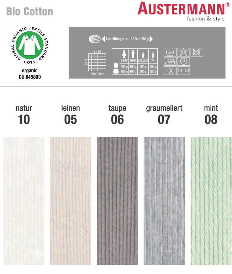 Farbkarte Austermann Bio Cotton Farbkarte Austermann Bio Cotton