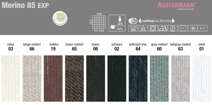 Farbkarte Austermann Merino 85 EXP Farbkarte Austermann Merino 85 EXP