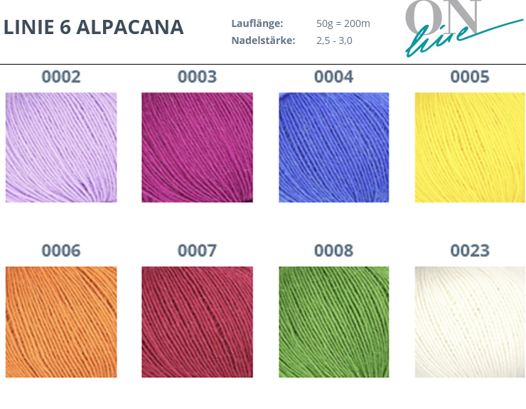 Farbkarte ONline Linie 6 Alpacana