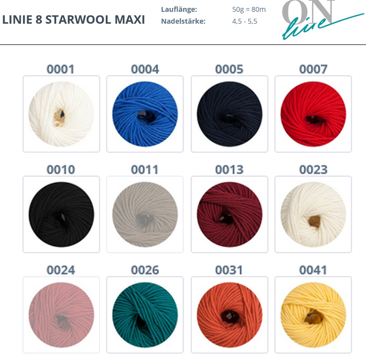Farbkarte ONline LINIE  8 Starwool Maxi