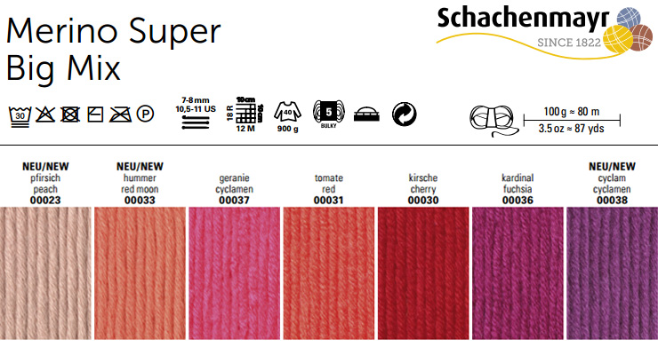 Farbkarte Schachenmayr Original Merino Super Big Mix